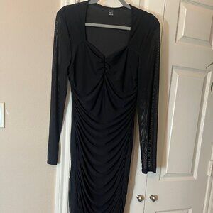 NEW Women's SHEIN Black Ruched Mesh Midi Dress - Size Large (US 8/10)